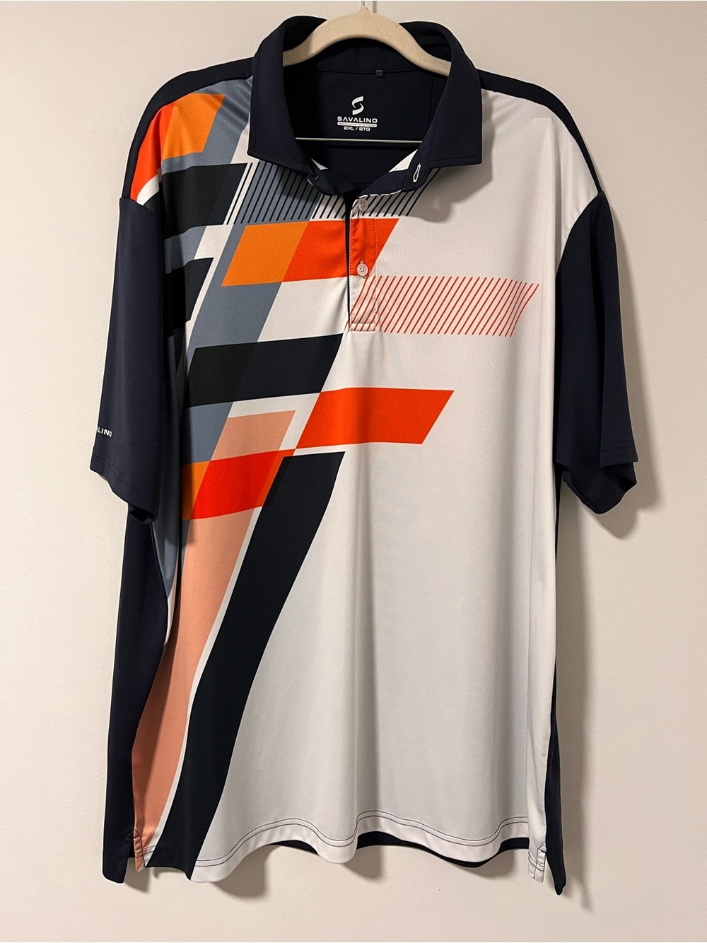 Savalino Men's Bowling Short Sleeve Alec Polo Shirt in Navy & Orange NWOT